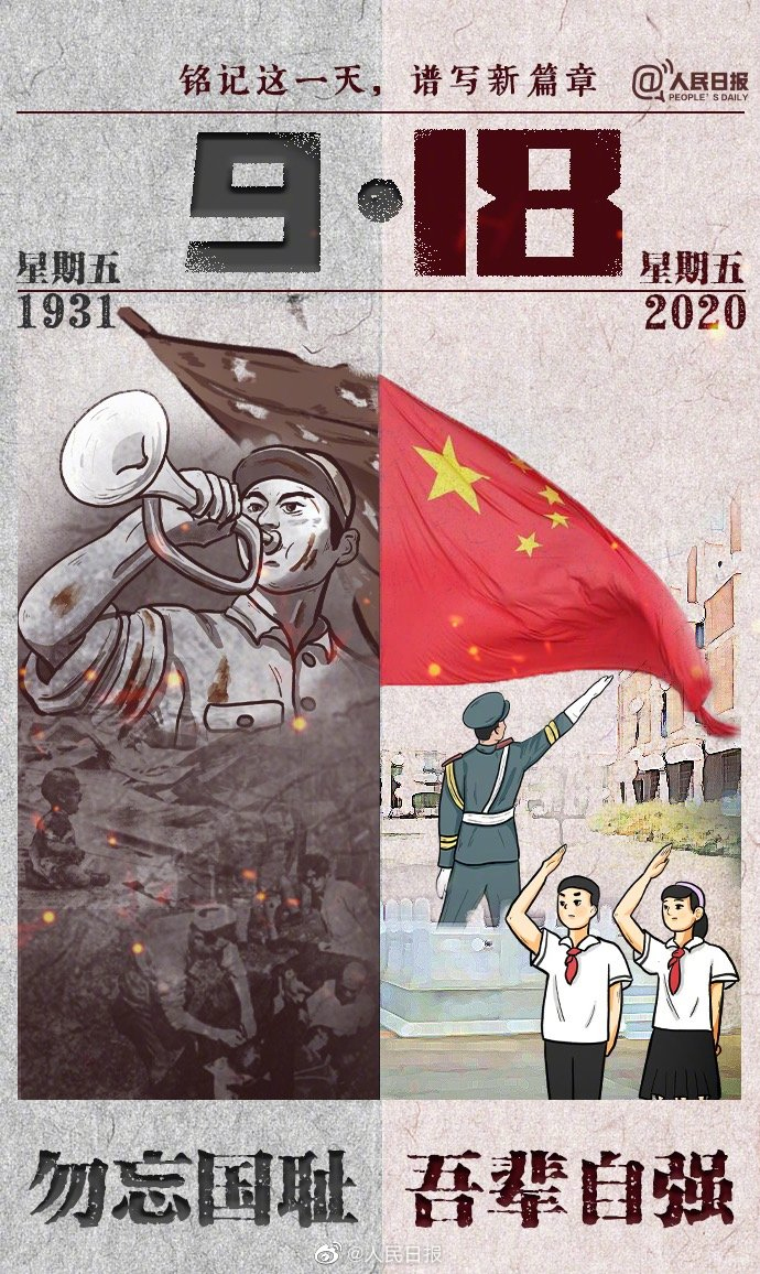 牢記九一八，以史為鑒，愛我中華!